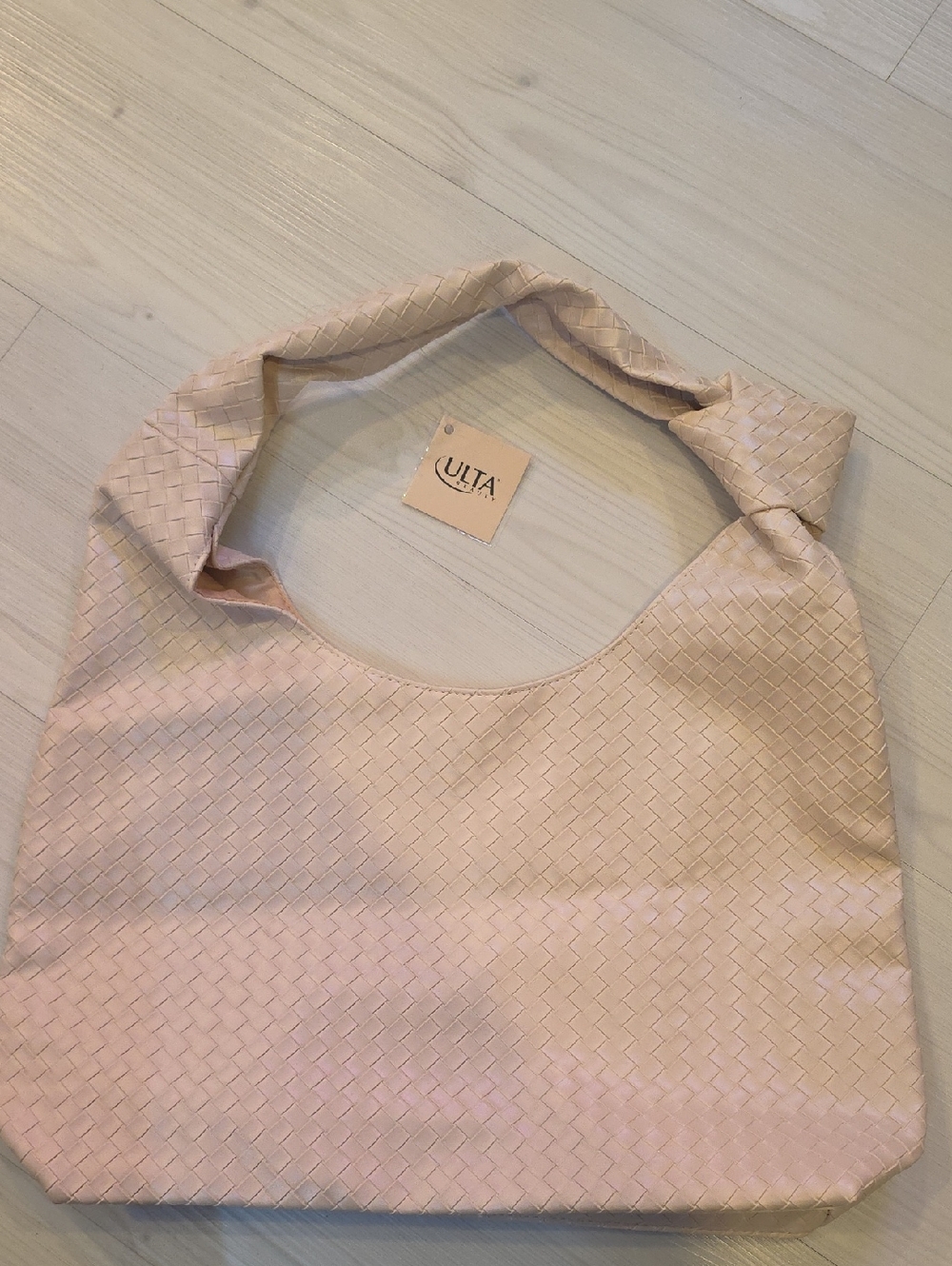 Ulta Beauty Beige Woven Shoulder Bag with Knotted Handle